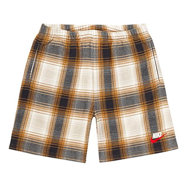 Image of Supreme FW18 Nike Plaid Sweatshort Mustard SUP-FW18-538
