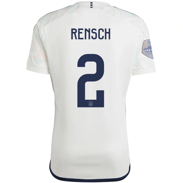 adidas Ajax Devyne Rensch Auswärtstrikot mit Eredivise League Patch 23/24 (Core Whit).