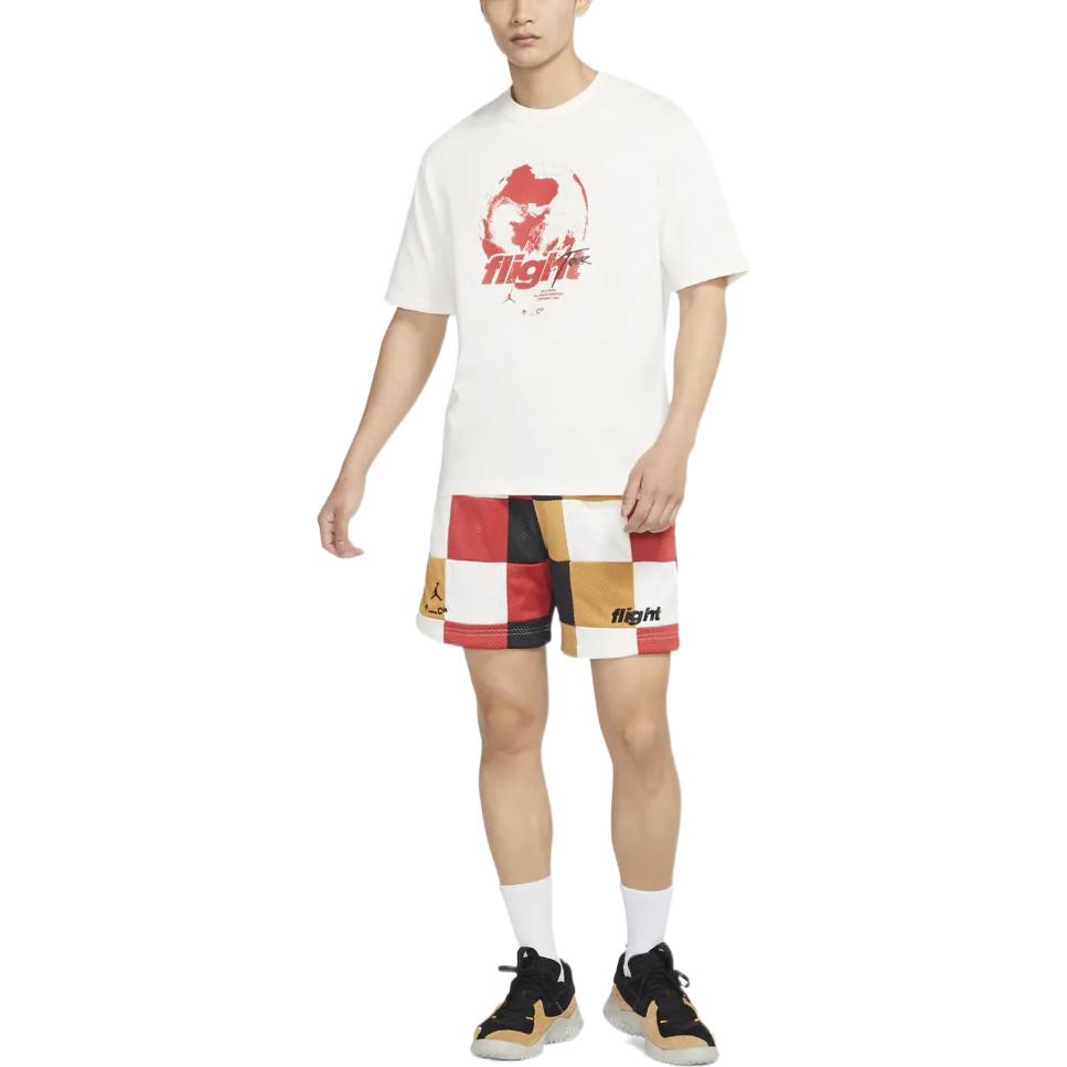 Image of Men's Air Jordan Loose Plaid Colorblock Mesh Shorts Red Clay Element Gold Colorb