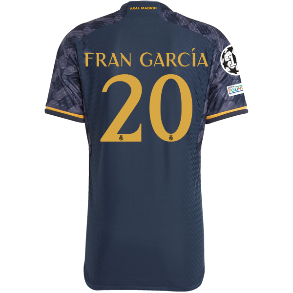 Image of adidas Real Madrid Authentic Fran Garcia Away Jersey w/ Champions League + Club