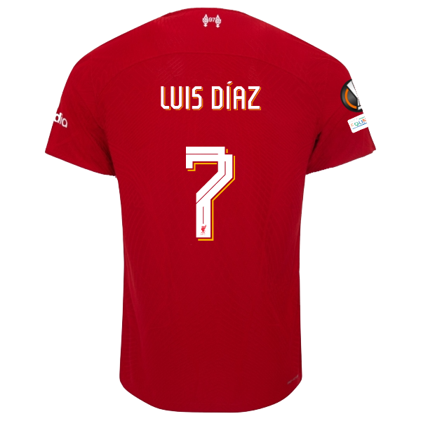 قميص Nike Liverpool الأصلي لويس دياز فابورنيت ماتش هوم جيرسي مع الدوري الأوروبي