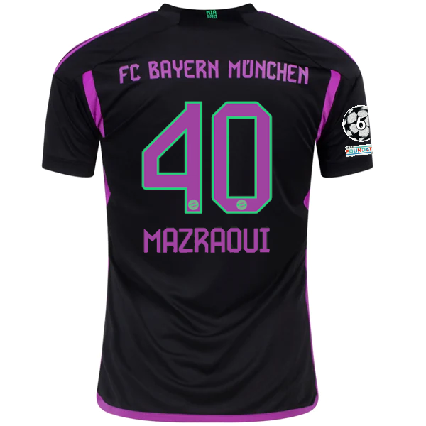 Image of adidas Bayern München Noussair Mazraoui Auswärtstrikot mit Champions League-Aufnähern 2