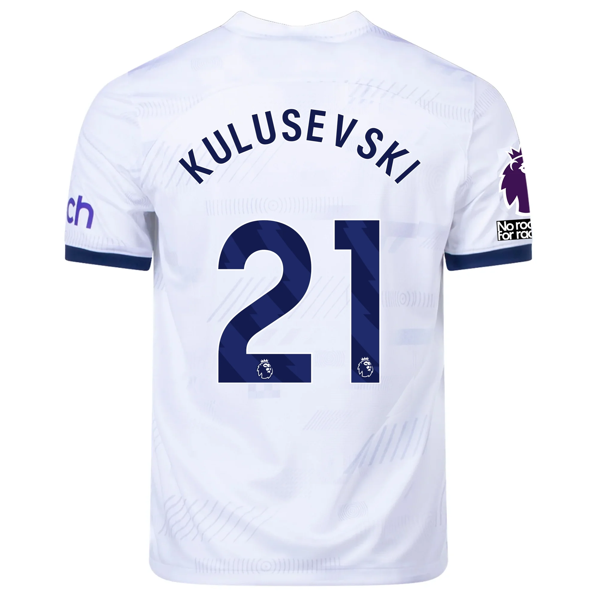 Nike Tottenham Dejan Kulusevski Home Jersey w/ EPL + No Room For Racism Patches
