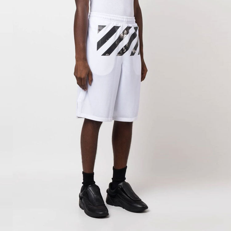 Image of Men's OFF-WHITE FW22 Twill Printing Knee-Length Elastic Waistband Casual Shorts