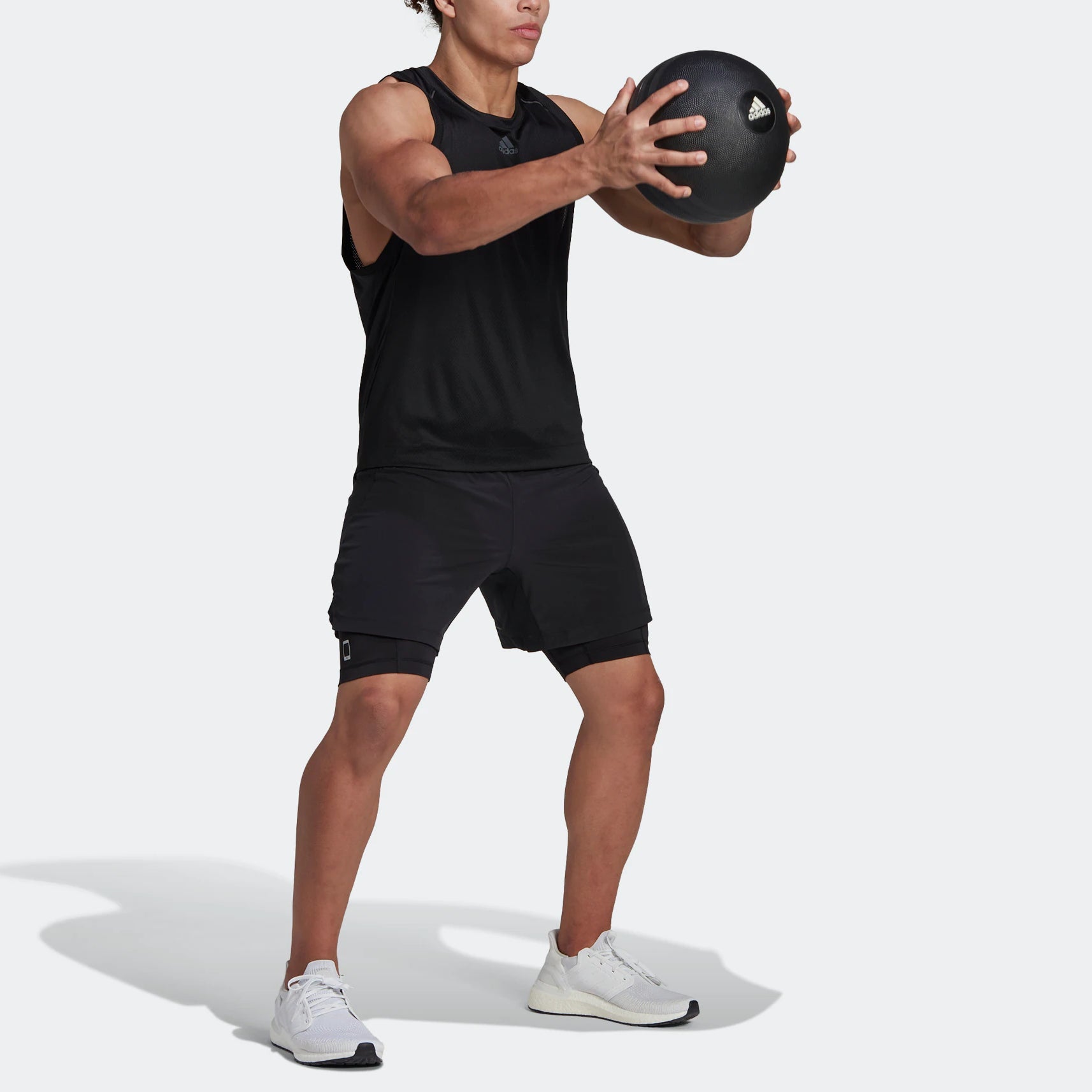 Image of Men's adidas Hiit Spin Sho 2 In 1 Leggings Elastic Waistband Sports Shorts Black