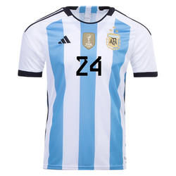 Image of adidas Argentina Enzo Fernandez Three Star Home Jersey w/ World Cup Champion Pat