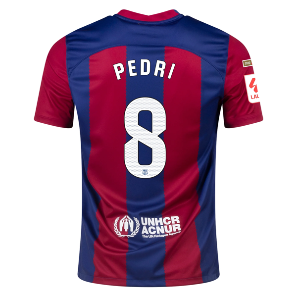 Image of Nike Barcelona Pedri Home Jersey 23/24 w/ La Liga Champions Patches (Noble Red/L