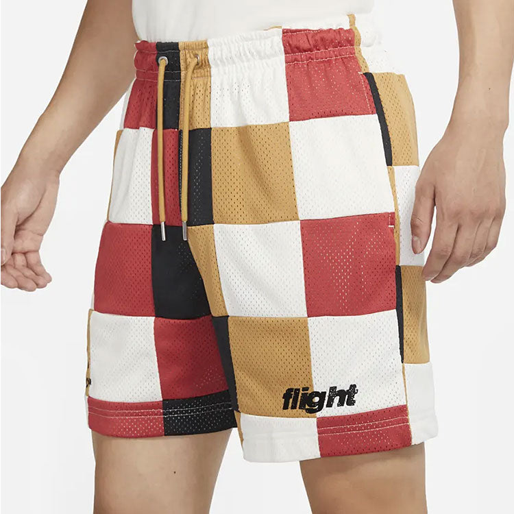 Image of Men's Air Jordan Loose Plaid Colorblock Mesh Shorts Red Clay Element Gold Colorb