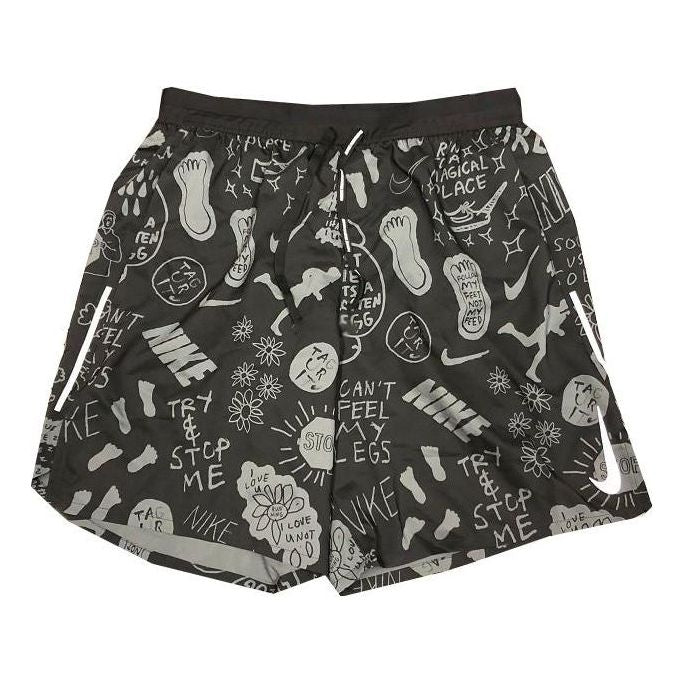Image of Nike Full Print Pattern Casual Sports Straight Running Shorts Men's Black AT7808