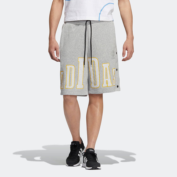 Men's adidas neo Alphabet Large Logo Printing Sports Shorts Medium Hemp Grey HN0
