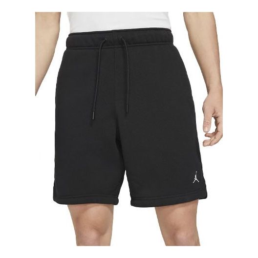 Image of Men's Air Jordan Solid Color Drawstring Fleece Straight Casual Black Shorts DA98