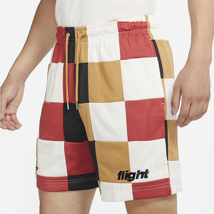 Men's Air Jordan Loose Plaid Colorblock Mesh Shorts Red Clay Element Gold Colorb
