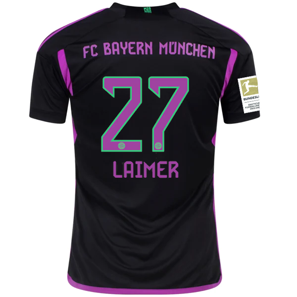 Image of adidas Bayern Munich Konrad Laimer Away Jersey w/ Bundesliga Champions Patch 23/