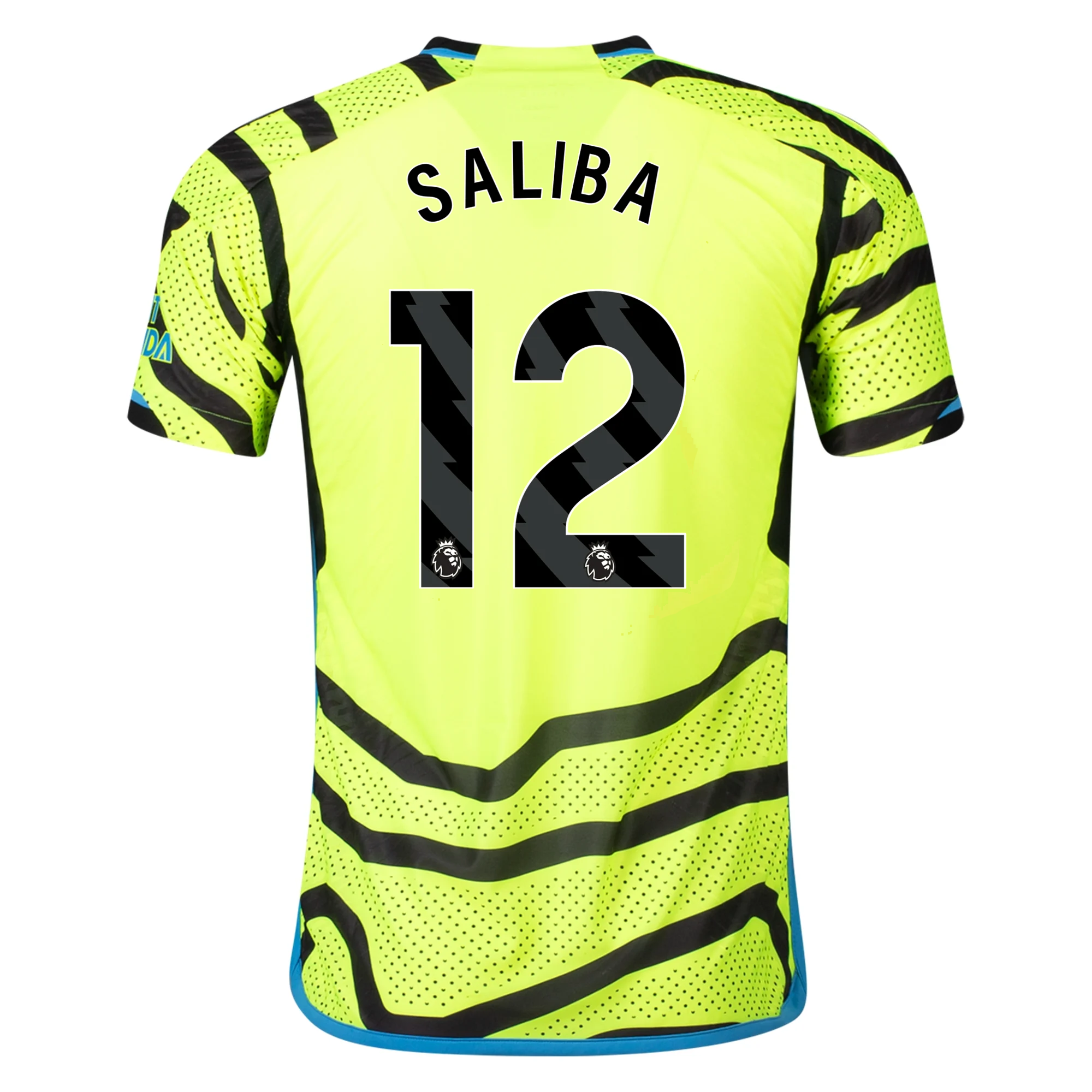 Image of adidas Arsenal Authentic William Saliba Away Jersey w/ EPL + No Room For Racism