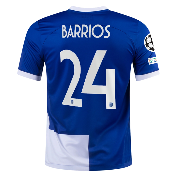 Image of Nike Atletico Madrid Pablo Barrios Away Jersey w/ Champions League Patches 23/24