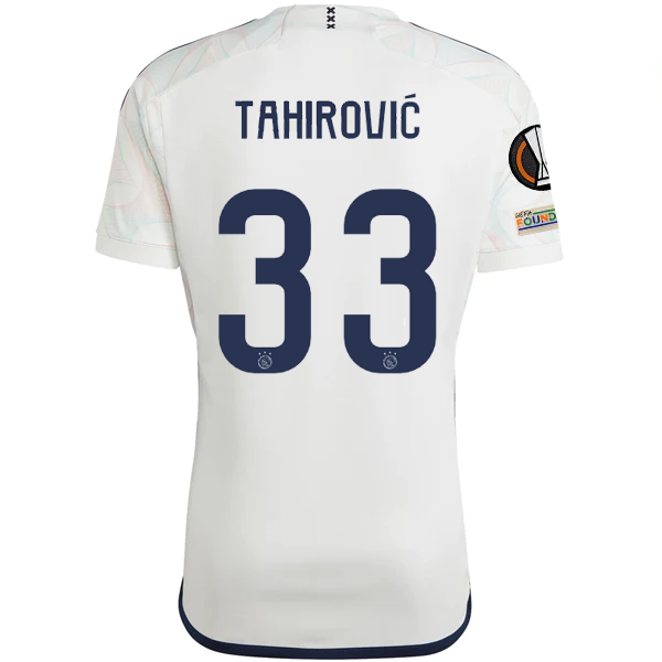 Image of adidas Ajax Benjamin Tahirović Away Jersey w/ Europa League Patches 23/24 (Core