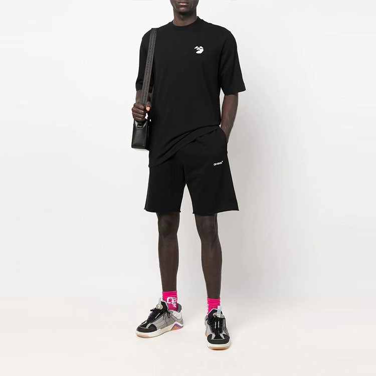 Image of Men's OFF-WHITE SS22 Side Logo Arrow Printing Shorts Loose Fit Black OMCI012C99F
