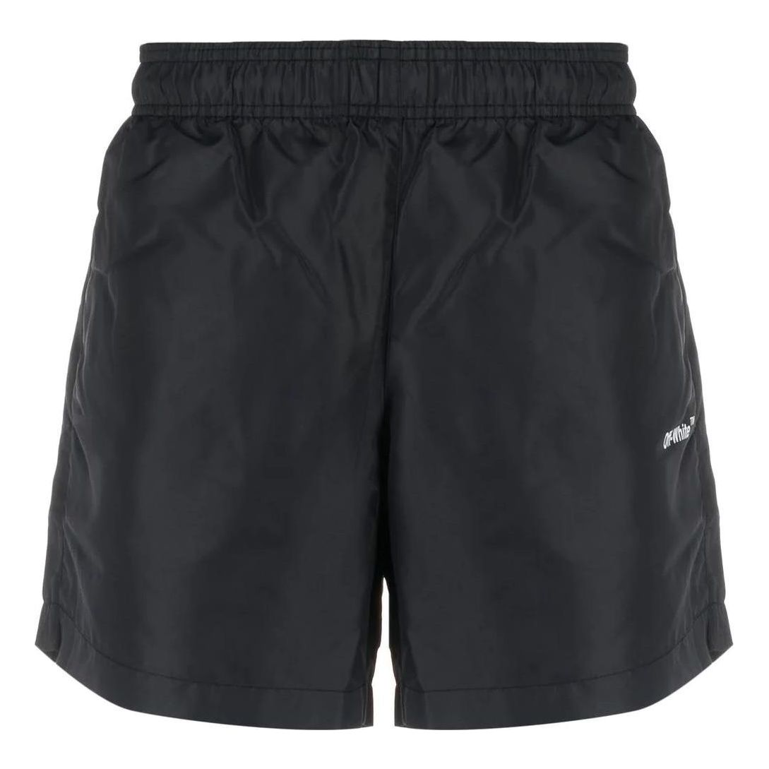 Image of Men's OFF-WHITE SS22 Logo Printing Elastic Waistband Black Straight Shorts OMFA0
