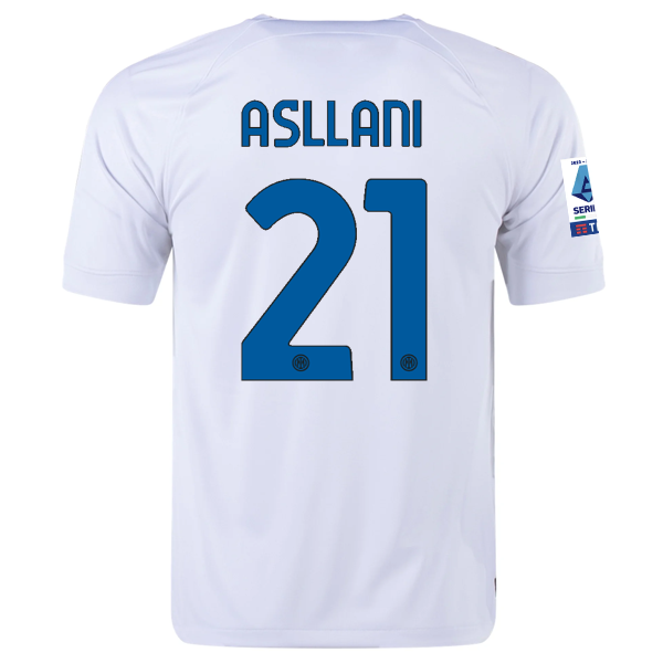 Image of Nike Inter Milan Kristjan Asllani Away Jersey w/ Series A + Copa Italia Patches