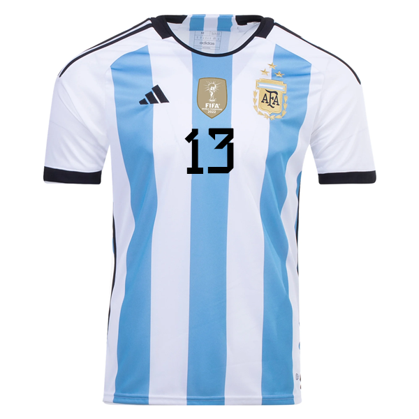 adidas Argentina Cristian Romero Three Star Home Jersey w/ World Cup Champion Pa