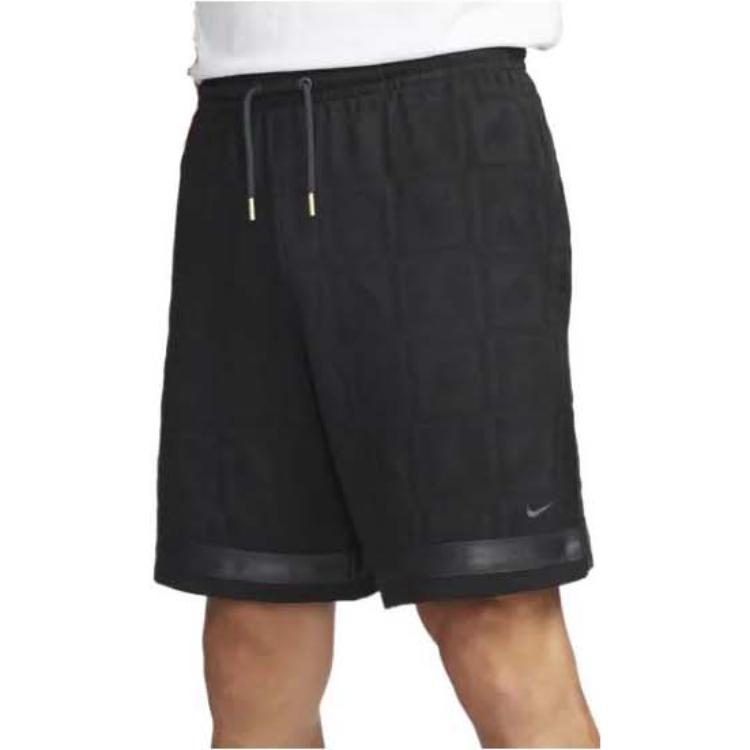 Men's Nike SS22 Solid Color Metallic Zipper Elastic Waistband Lacing Black Short