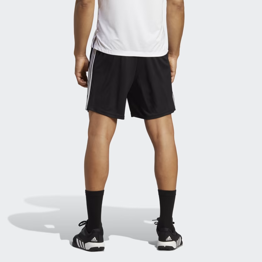 Image of adidas TRAIN ESSENTIALS PIQU 3-STRIPES TRAINING SHORTS 'Black White' IB8111