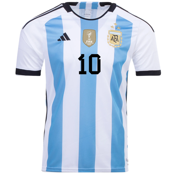 adidas Argentina Lionel Messi Three Star Home Jersey w/ World Cup Champion Patch