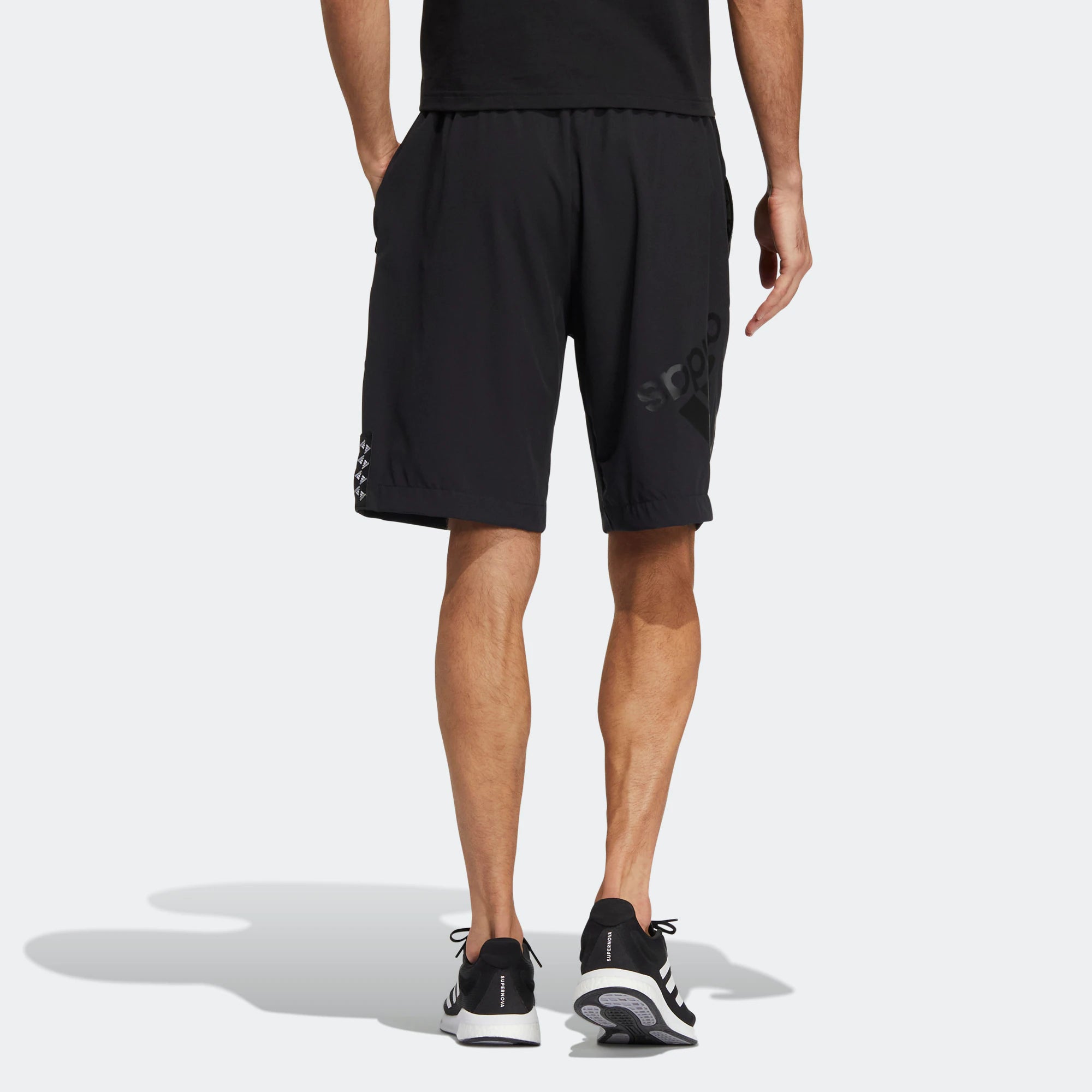 Image of Men's adidas Solid Color Logo Printing Straight Sports Shorts Black HE7421