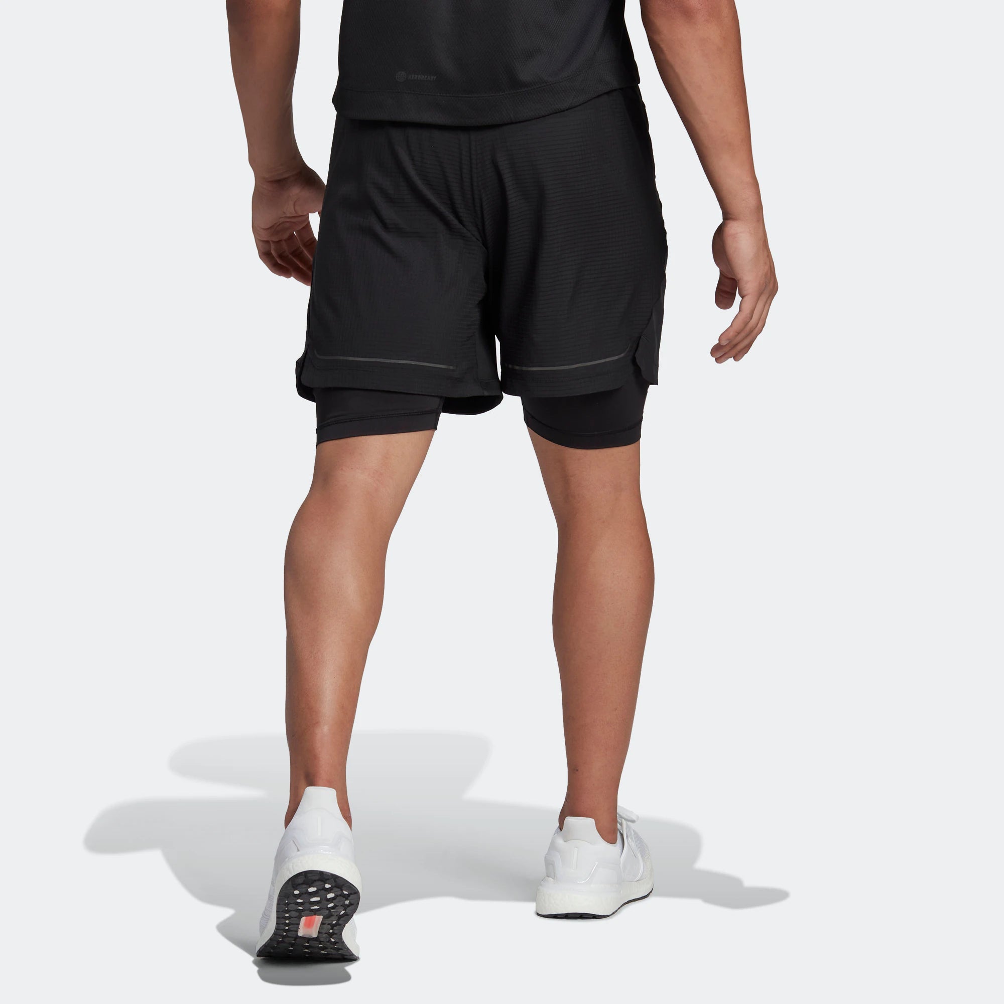 Image of Men's adidas Hiit Spin Sho 2 In 1 Leggings Elastic Waistband Sports Shorts Black
