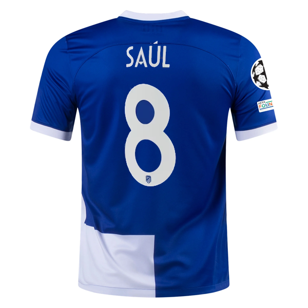 Image of Nike Atletico Madrid Saúl Ñíguez Away Jersey w/ Champions League Patches 23/24 (