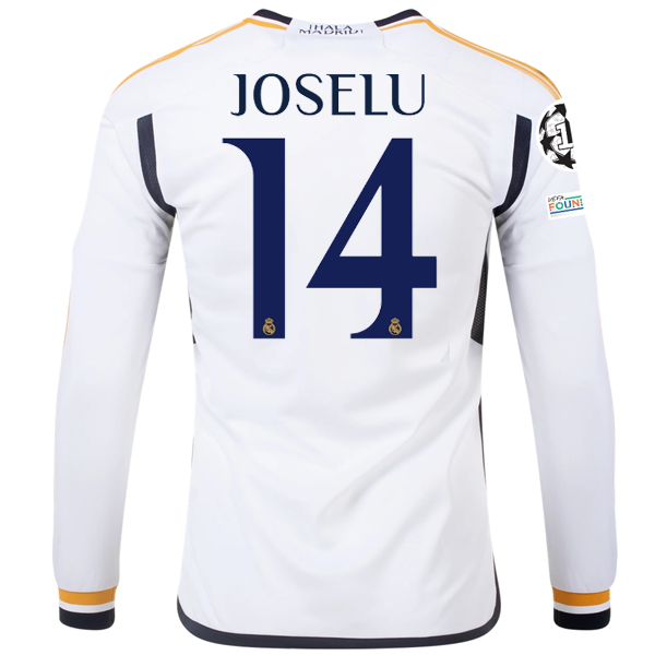 adidas Real Madrid Long Sleeve Joselu Home Jersey w/ Champions League + Club Wor