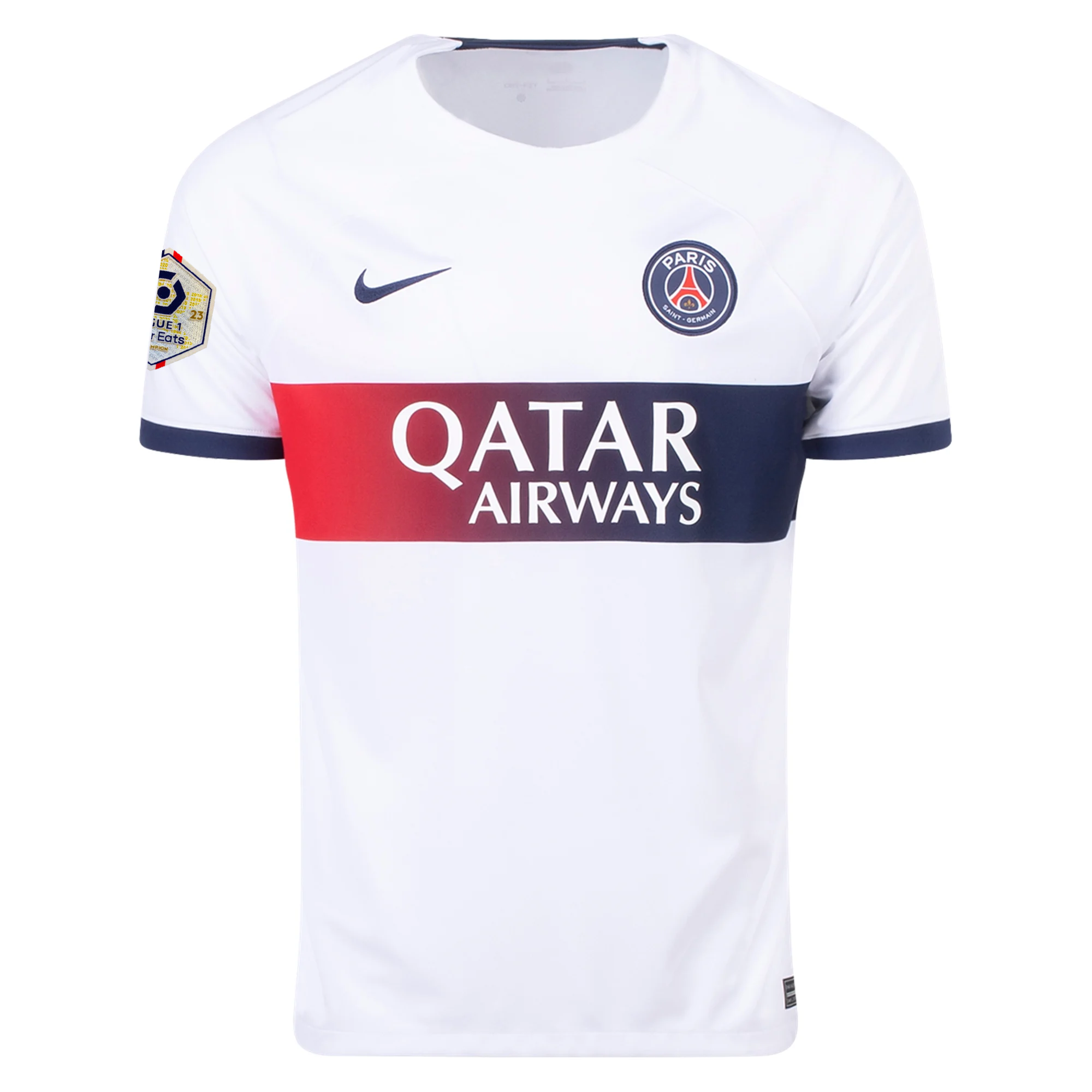Image of Nike Paris Saint-Germain Kylian Mbappe Away Jersey w/ Ligue 1 Patch 23/24 (White