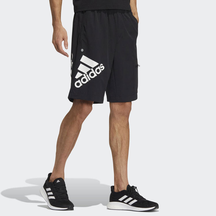 Image of Men's adidas Solid Color Alphabet Logo Straight Sports Shorts Black HE7417