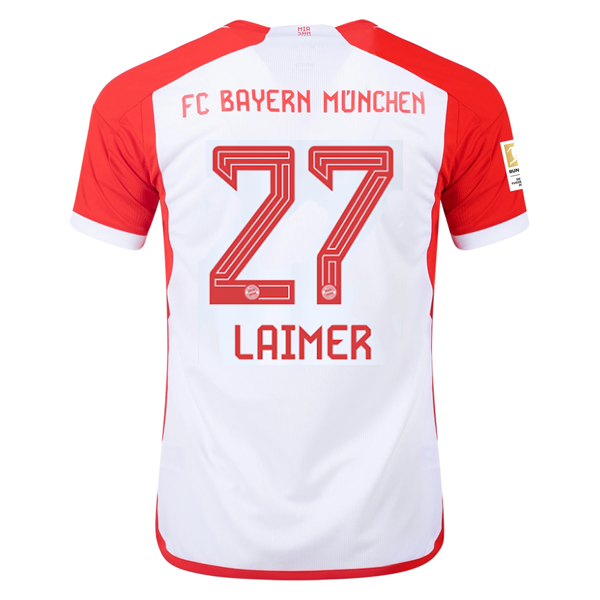 Image of adidas Bayern Munich Konrad Laimer Home Jersey 23/24 w/ Bundesliga Champion Patc