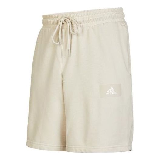 Men's adidas Logo Printing Pattern Lacing Elastic Waistband Straight Shorts Beig