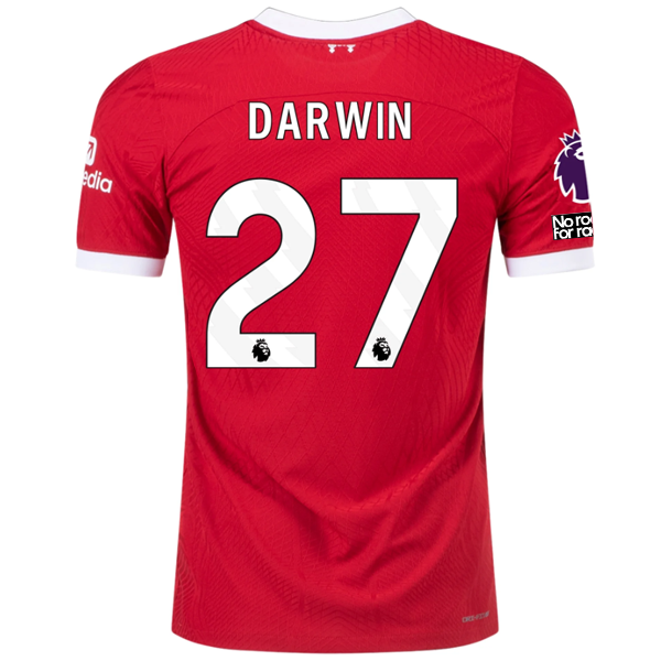 Image of Nike Liverpool Authentic Darwin Nunez Vaporknit Match Home Jersey w/ EPL + No Ro