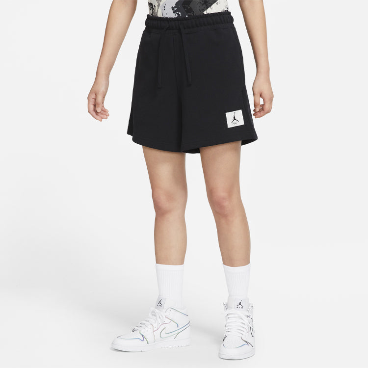 (WMNS) Air Jordan Essentials Logo Pattern Loose Lacing Sports Shorts Black DM324