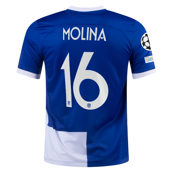 Image of Nike Atletico Madrid Nahuel Molina Away Jersey w/ Champions League Patches 23/24