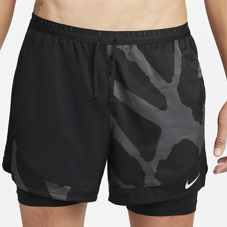 Image of Men's Nike Printing Pattern Drawstring Lacing Loose Shorts Black DQ4762-010