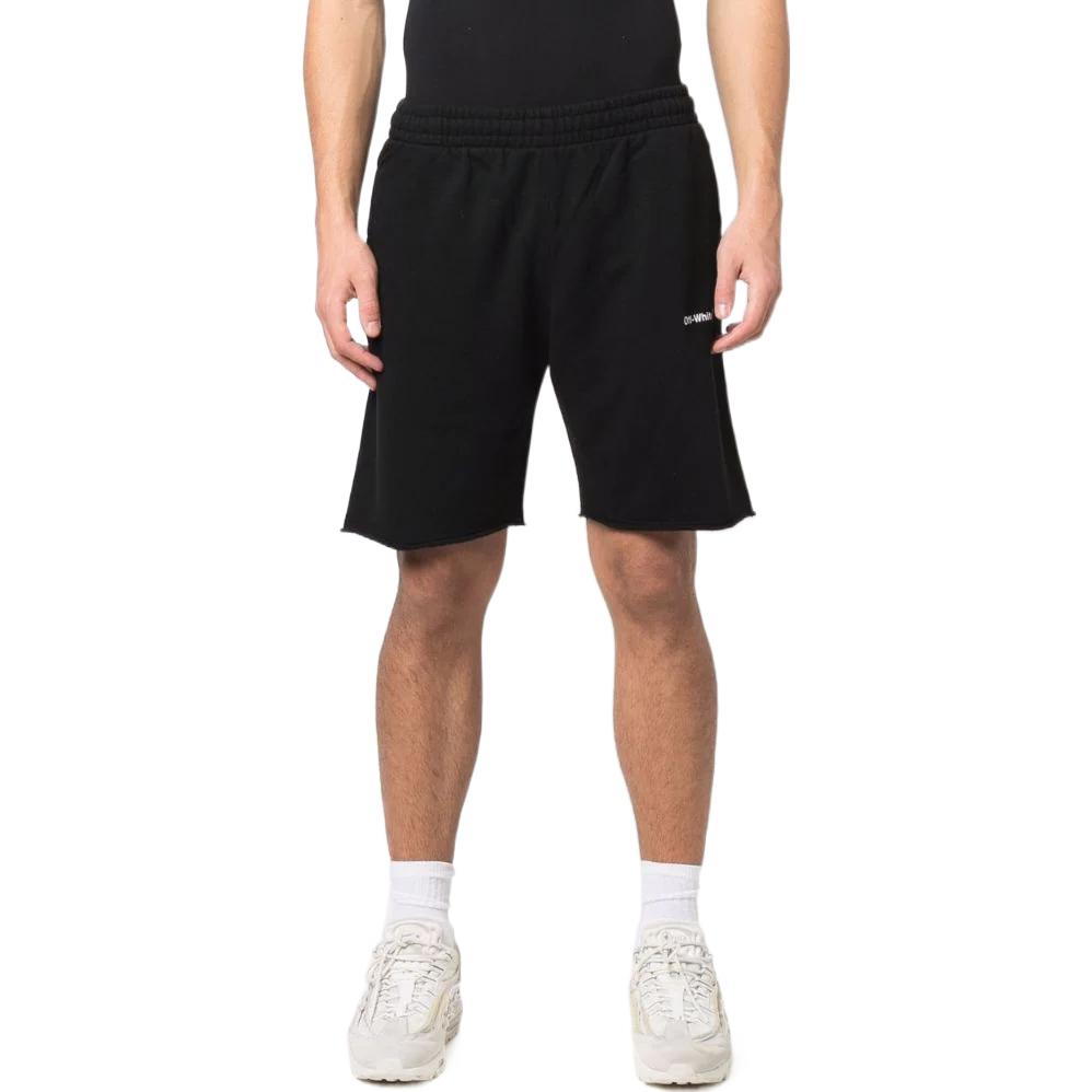 Men's OFF-WHITE SS22 Solid Color Logo Printing Straight Shorts Version Black OMC