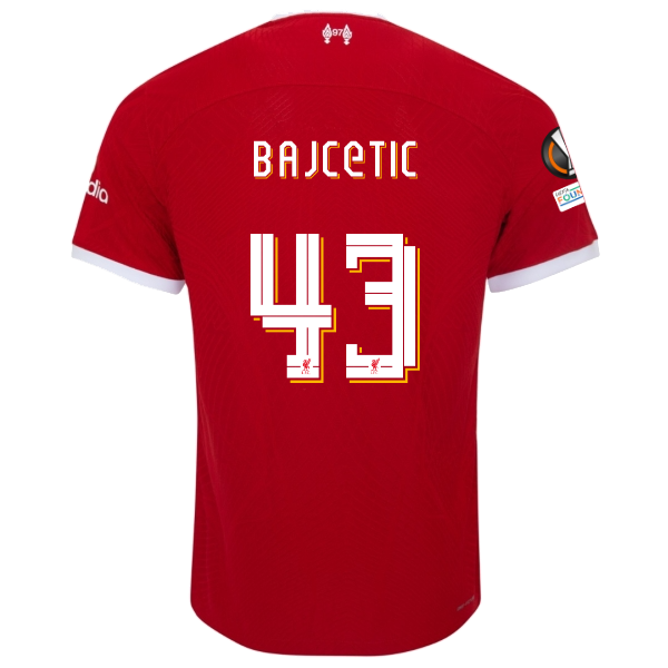 Image of Nike Liverpool Authentic Stefan Bajcetic Vaporknit Match Home Jersey w/ Europa L