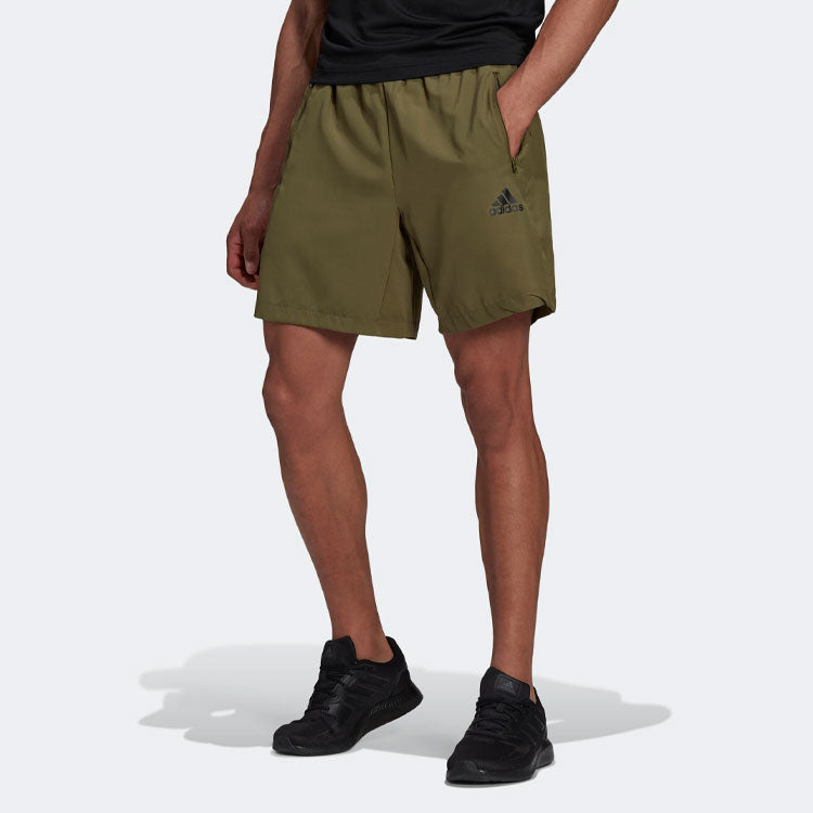 Image of Men's adidas Solid Color Logo Sports Gym Shorts Olive Green HC6856