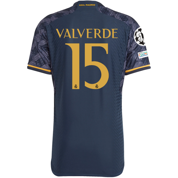 Image of adidas Real Madrid Authentic Federico Valverde Away Jersey w/ Champions League +