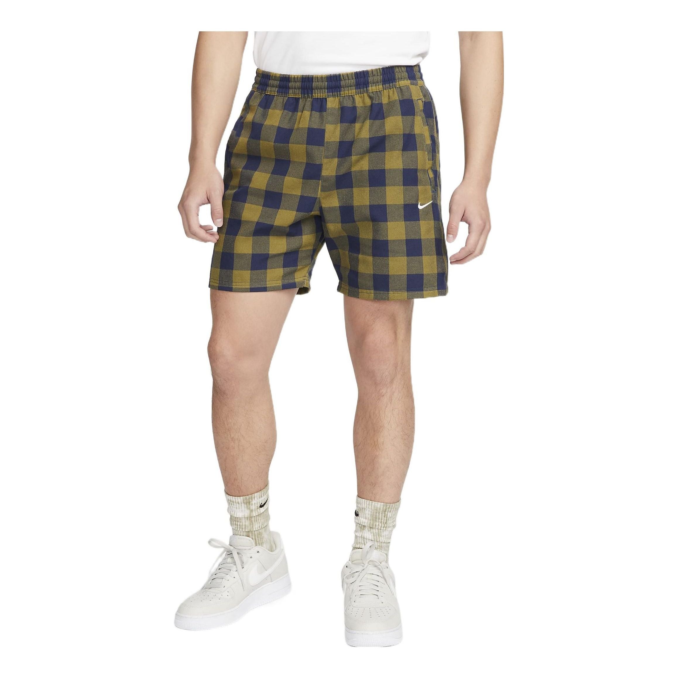 Image of Nike Plaid Straight Casual Shorts Yellow Blue DQ5187-410