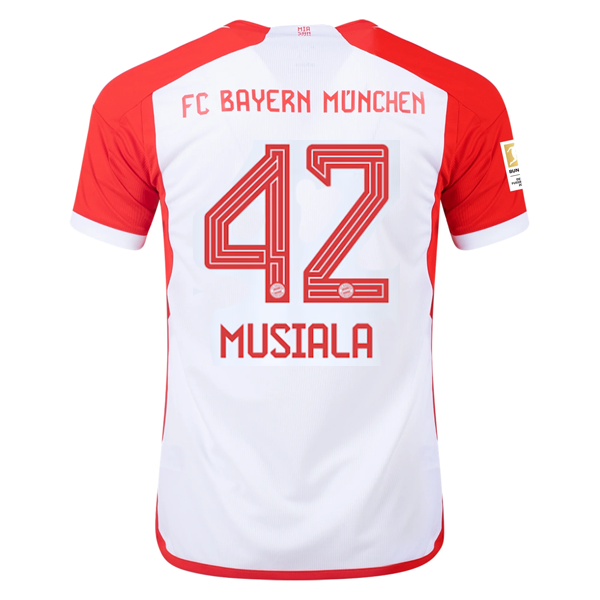 Image of adidas Bayern Munich Jamal Musiala Home Jersey 23/24 w/ Bundesliga Champion Patc