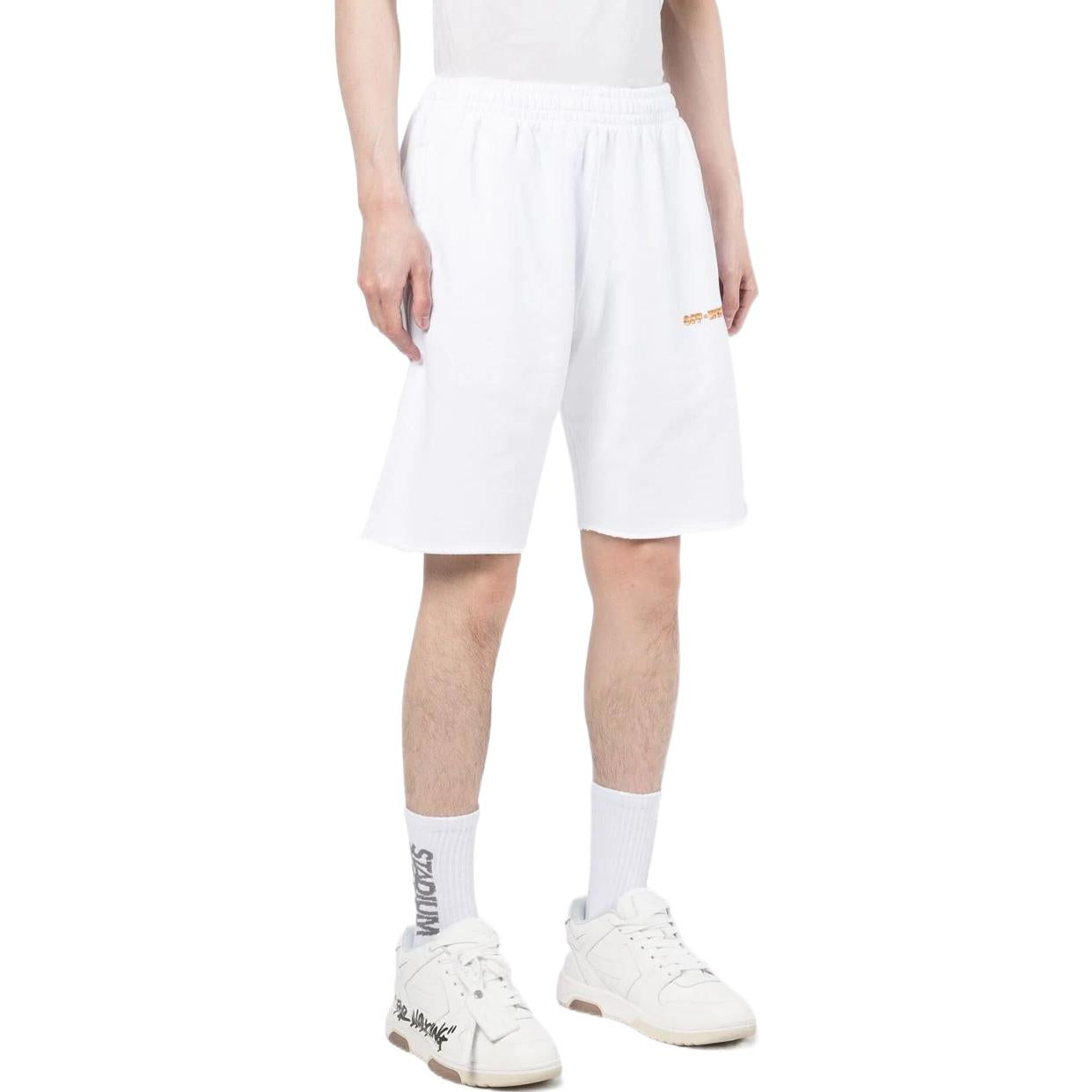 Image of Men's OFF-WHITE Solid Color Logo Printing Pattern Elastic Waistband Straight Sho