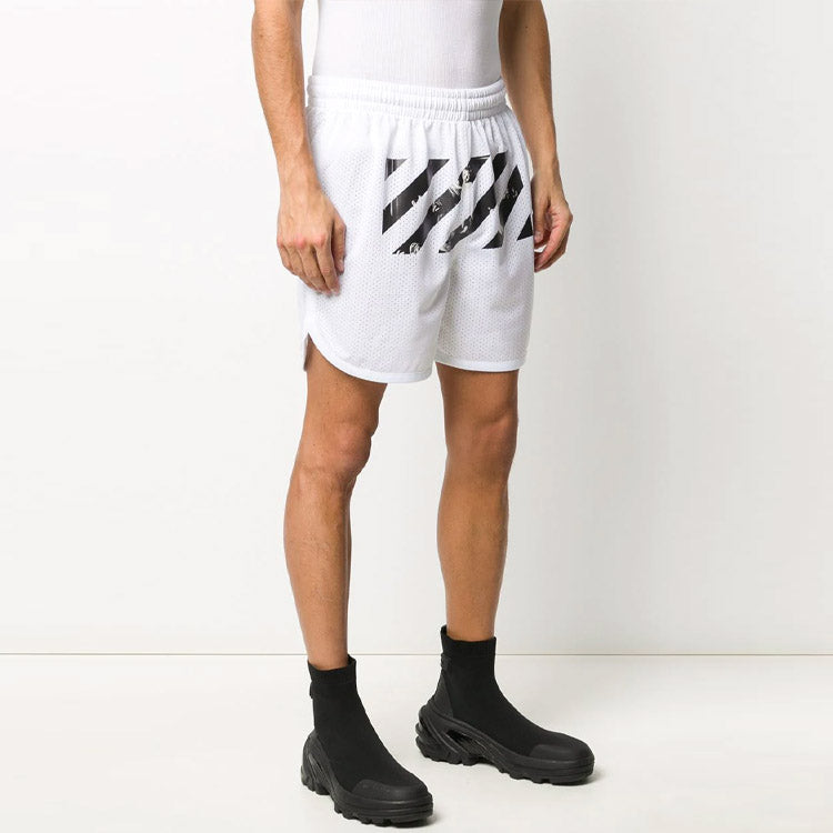 Image of OFF-WHITE Logo Stripe Printing Pocket Shorts Loose Fit White OMCI005S20101005018