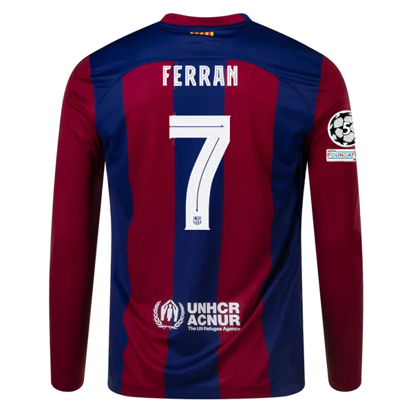 Image of Nike Barcelona – Langärmliges Ferran Torres-Heimtrikot mit Champions-League-Aufnähern