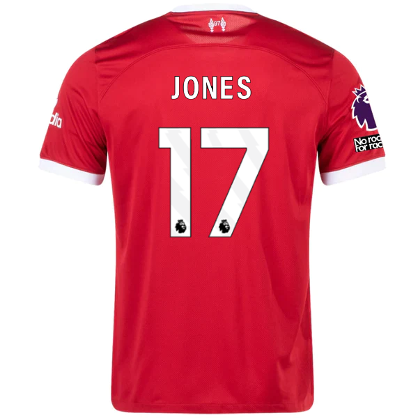 Image of Nike Liverpool Curtis Jones Home Jersey w/ EPL + No Room For Racism Patches 23/2