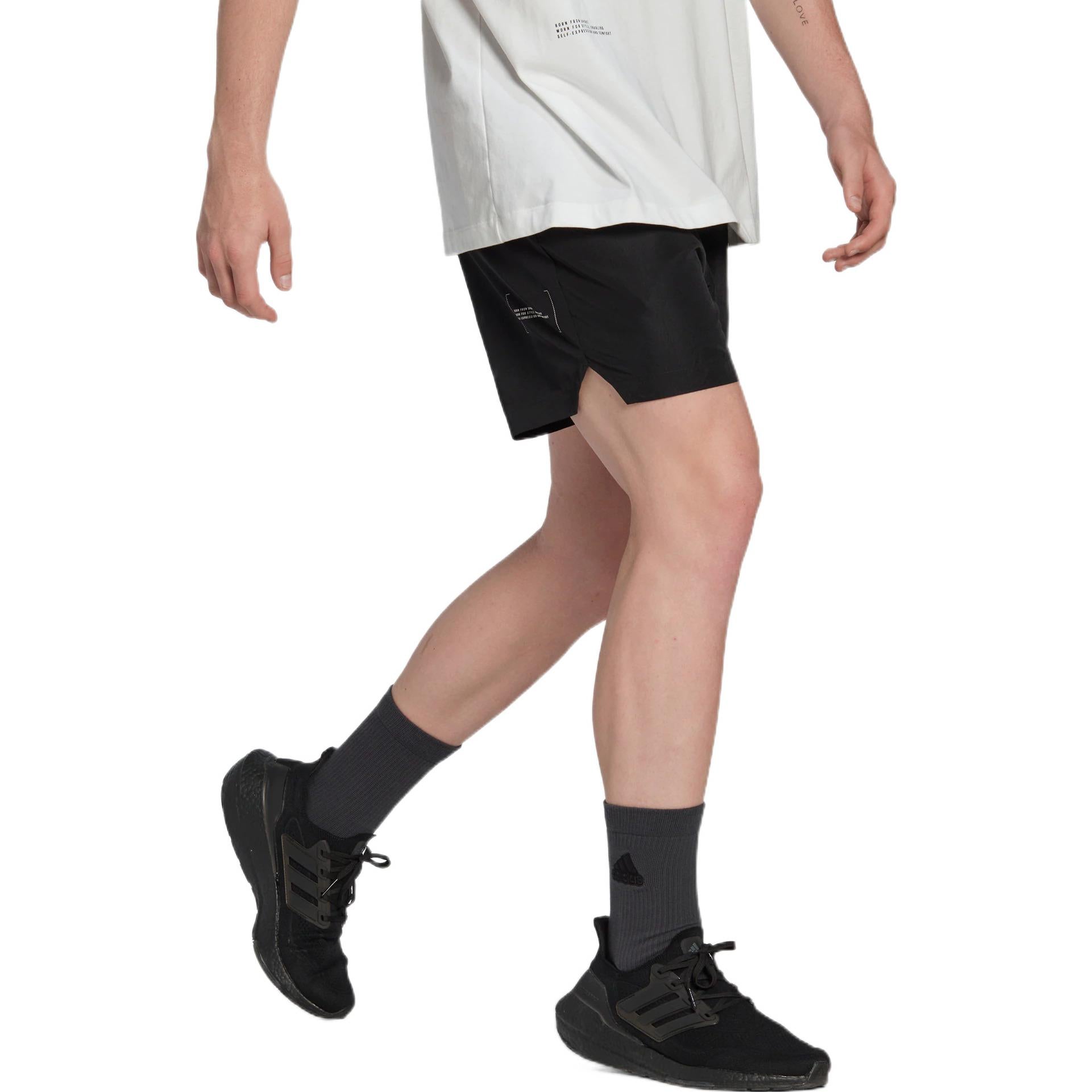 Image of Men's adidas Solid Color Casual Logo Straight Sports Shorts Black HN1935